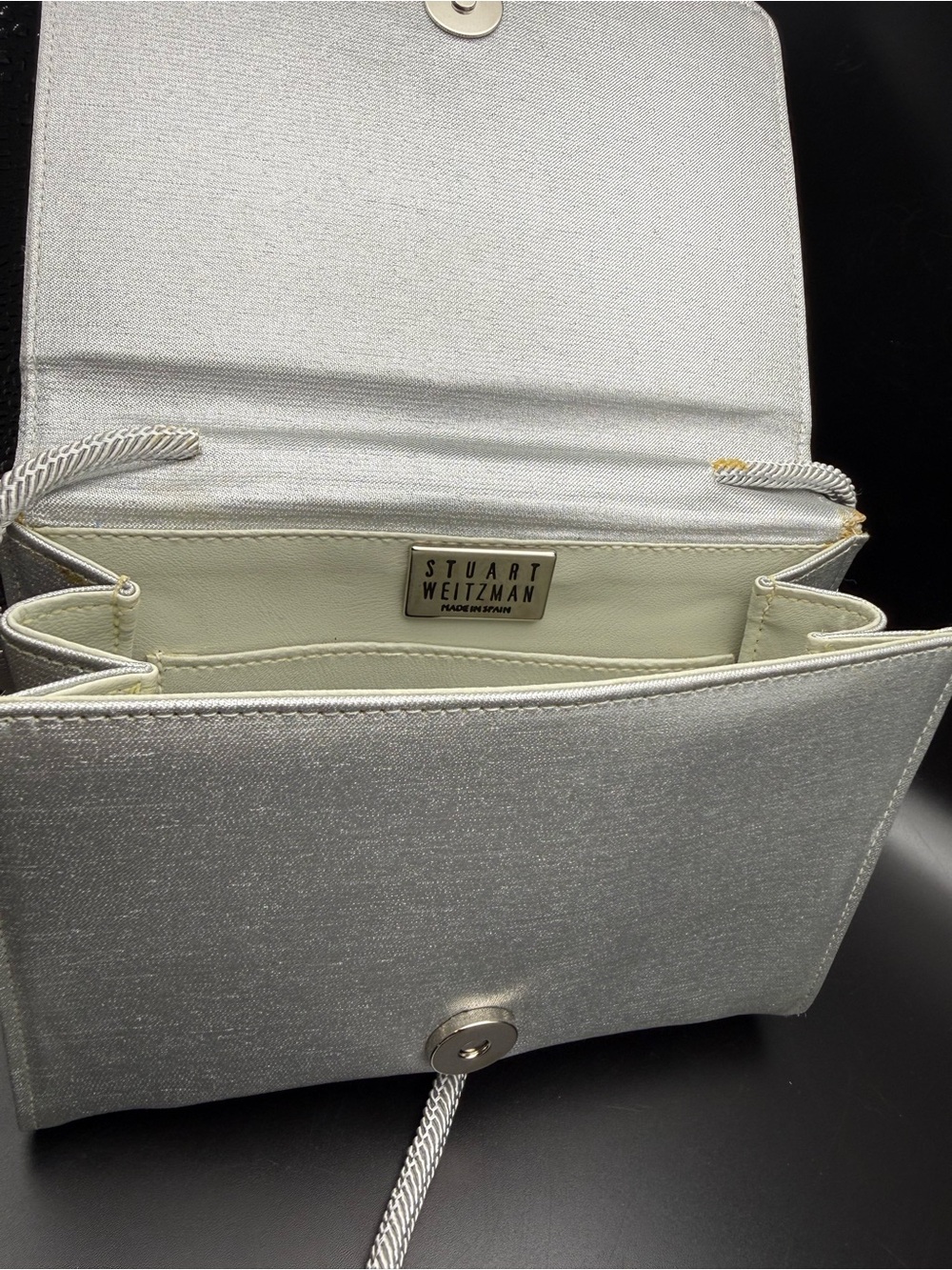 Vintage Stuart Weitzman Silver Metallic Block Heels & Evening Bag Set - Picture 14 of 16
